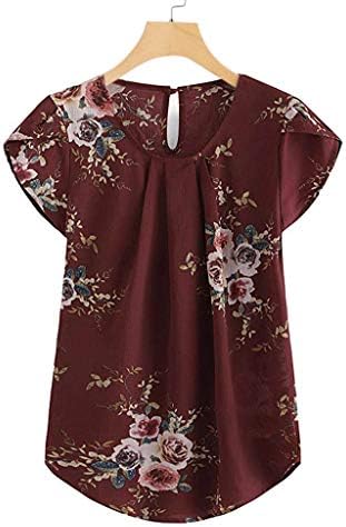 Wulofs Bayan Bluz Casual T Shirt Yuvarlak Boyun Kısa Kollu Temel Çiçek Pilili Üst Kapağı Gömlek