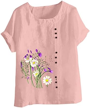 Kısa Kollu Keten Pamuk Tekne Boyun Papatya Haşhaş Çiçek Grafik Artı Boyutu Rahat Bluz T Shirt Kızlar için Bluz Oİ