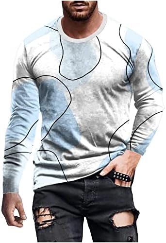 Tee Gömlek Erkekler için, erkek Moda Bahar Sonbahar Gömlek Uzun Kollu Yuvarlak Boyun Üstleri Rahat Serin Atletik Egzersiz