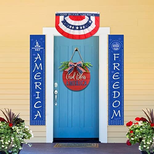 ön Kapı için 4 Temmuz Vatansever Çelenkler, Americana Anma Günü Tanrı Amerika'yı Korusun Vatansever Dekor, Bağımsızlık Günü
