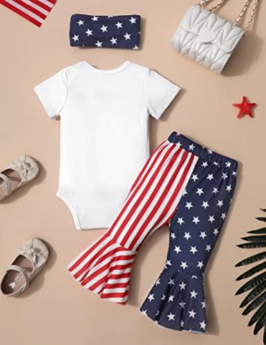 Dearnow Benim İlk 4th Temmuz Bebek Kız Kıyafet 3 adet Bebek Romper Çan Alt Pantolon Yay Bandı Kıyafetler