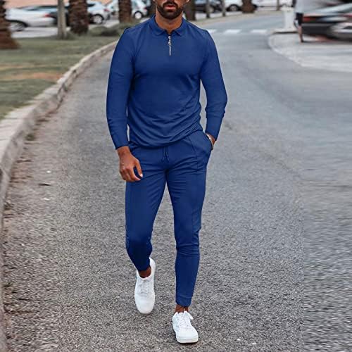 Erkek Zip Up Eşofman Rahat Uzun Kollu polo gömlekler ve pantolon spor seti Slim Fit Hafif Egzersiz Koşu Eşofman