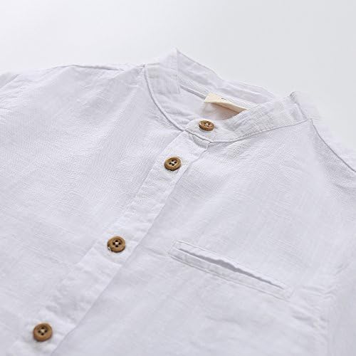 MOMOLAND Küçük Büyük Erkek Uzun Kollu Mandarin Yaka Dokuma Pamuk Düğme Aşağı Keten Tasarım Gömlek Katı