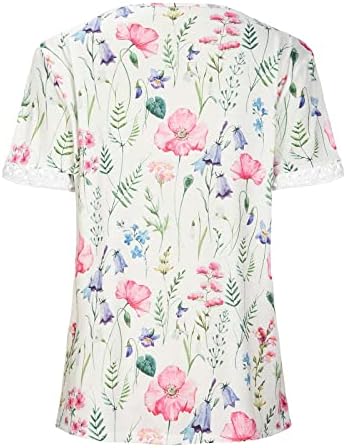 Bayan Üstleri Rahat Sonbahar Çiçek Baskı Tığ işi Dantel Trim V Boyun Bluzlar Üst Kazak Gömlek Rahat Temel T-Shirt