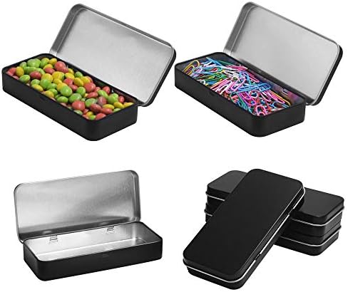 4 Paket Metal Dikdörtgen Menteşeli Teneke kapaklı kutular, 5.0x2.3x0. 8 İnç, Siyah Metal Kaplar Taşınabilir Kutu Küçük Depolama