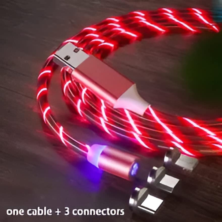 3in1 LED Manyetik USB Şarj Kablosu (Yeşil)