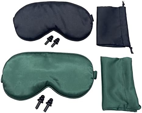 ECHOLLY 2 ADET Uyku Göz Maskesi - Göz Uyku Maskeleri Yumuşak Konfor göz bandı Kapağı Erkekler Kadınlar için (Siyah + Yeşil)