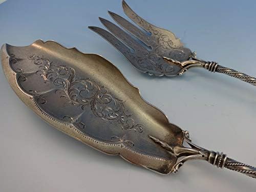 Muhteşem Sanat Gümüş Yaklaşık 1860-1880 Ayar Gümüş Balık Servis Seti 2 adet 3D