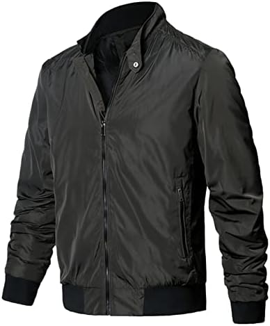 FSAHJKEE Erkek Hafif Yağmur Ceket, Yardımcı Moda Uzun Kollu Zip Up Kentsel Bezelye Ceket Erkek Rüzgarlık Dış Giyim Ceket