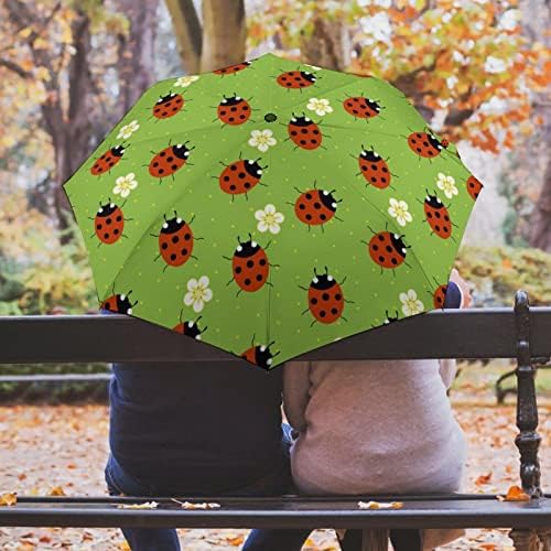 Ladybugs Çiçekler Seyahat Şemsiye 3 Kat Otomatik Açık Yakın Anti-Uv Şemsiye Taşınabilir Rüzgar Geçirmez Şemsiye