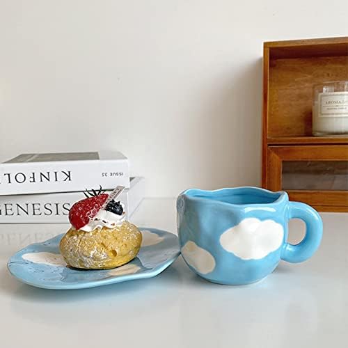 JHLAYKG Seramik Kahve Kupa fincan tabağı seti,10 oz/300 ml Sevimli Kupalar Yaratıcı Kahve Fincanı Süt Çay Bardağı Benzersiz