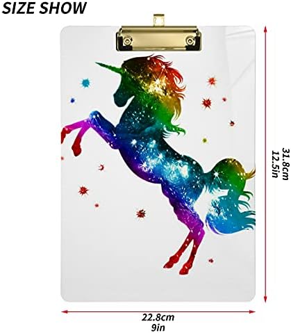 Gökkuşağı Unicorn Plastik Panoya 9 x 12.5 Akrilik Clipboards ile Düşük Profil Klip A4 Mektup Boyutu Ağır Kurulu için Adam