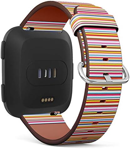 Fitbit Versa ile uyumlu-Hızlı Serbest Bırakma Deri Bant Bilezik Kayışı Bileklik Değiştirme-Renkli Çizgiler Çok Renkli