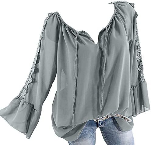 Kadınlar için bluz, JFLYOU Başbakan Satış Kapalı Omuz Bandaj Dantel Şifon Uzun Kollu Artı Boyutu Gevşek Kolay Bluz Tops