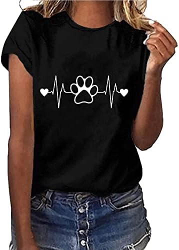 Sevgililer Günü Kıyafeti Kadın Köpek Aşk Kalp Baskı kısa kollu t-shirt Beyzbol T Shirt Crewneck Bayan T Shirt