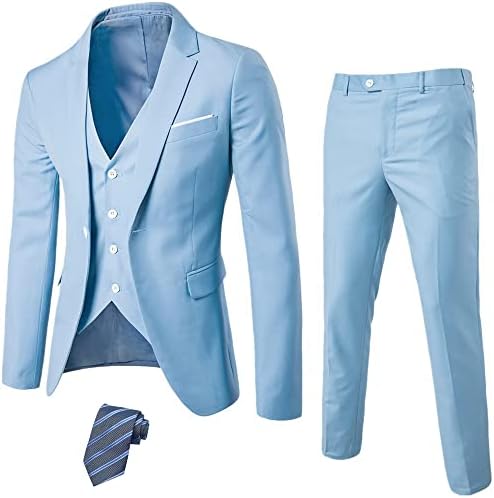 MrSure erkek 3 Parça Takım Elbise Blazer, Slim Fit Smokin Bir Düğme, Ceket Yelek Pantolon ve Kravat Seti Parti, Düğün ve