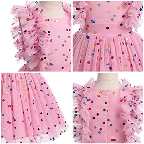 Bebek Kız Sequins Romper Tutu Elbise Çiçek İlmek Nokta Baskı Yaz Çarpıntı Kollu Prenses doğum günü partisi elbiseleri