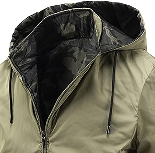 Maıyıfu-GJ Erkekler Çift Taraflı Yumuşak Kabuk Kapüşonlu Ceket Camo Hafif Rüzgar Geçirmez Rüzgarlık Tam Zip Ceket Çıkarılabilir