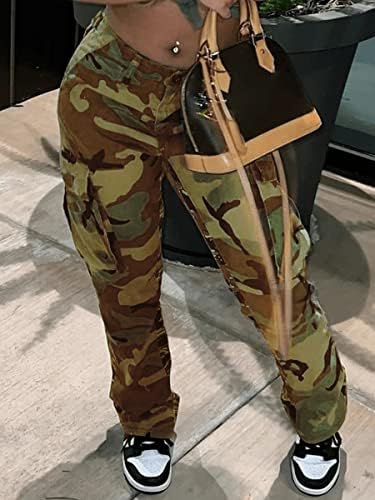Vakkest kadın Büyük Boy kamuflajlı kargo pantolon Jogger Pantolon Egzersiz Sweatpants Kamuflaj Ordu Yorgunluk Cepler ile