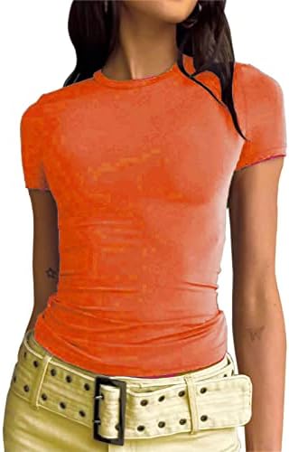 Bayan Sıska Sıkı Kısa Kollu Gömlek Yoga Koşu Egzersiz Üstleri Gömme Altında Katmanlı T Shirt Dışarı Çıkmak Kırpılmış Tunik
