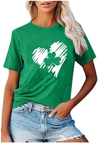 Kadın Aziz Patrick Günü Shamrocks Kalp Tops Gevşek Fit Kısa Kollu Yuvarlak Boyun T-Shirt Casual Grafik Tees Gömlek