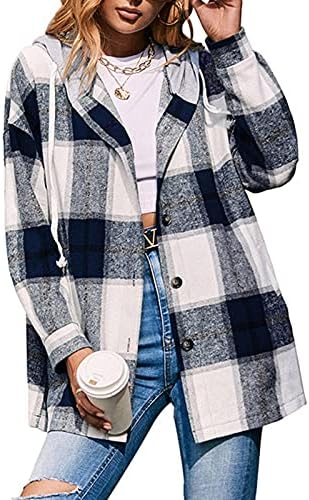 Kadın Ekose Ceket Yaka Uzun Kollu Shacket Ceket T-Shirt Sonbahar Açık Ön Gevşek Giyim e kapüşonlu ceket Ceket Tops