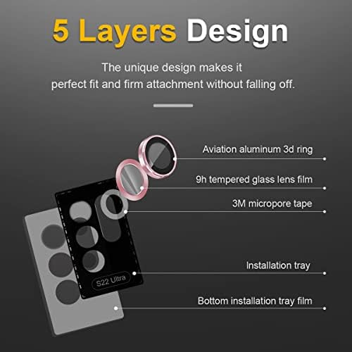TIUYAO Kamera Lens Koruyucu Samsung Galaxy S22 Ultra için, Çizilmez Temperli Cam Arka Kamera Lens Koruyucu Alüminyum Alaşımlı