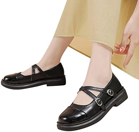 Kadın Siyah Flats Ayakkabı Moda Sonbahar Kadın rahat ayakkabılar Kayış Toka Colorblock Yuvarlak Ayak Düşük Topuk (Siyah,