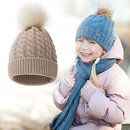 Pom Kızlar Çizgili Şapka Çocuklar Yürümeye Başlayan Bebek Şapka Örme Kap Pamuk Erkek Kış suni şapka Şapka Erkek Rakun Şapka