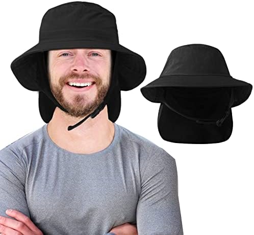 Güneş şapkaları sörf şapkaları Erkekler için Kova Şapka Boyun Kapaklı balıkçı şapkası çene kayışı UPF 50 + Hızlı Kuruyan