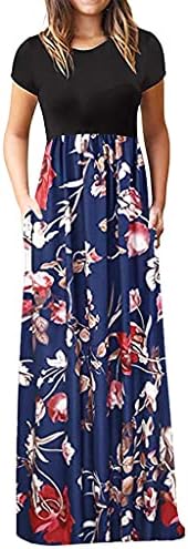 Kadın Kısa Kollu Renk Bloğu Çiçek Baskılı uzun elbise Polka Dot Çizgili Leopar Tunik Yüksek Belli Gevşek Elbise