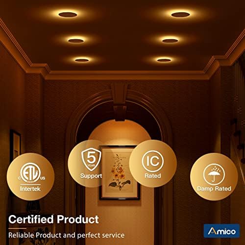 Amico 6 Paket 6 İnç 5CCT Ultra İnce LED Gömme Tavan ışığı Bağlantı Kutusu ve 12 Paket 6 İnç 5CCT LED Gömme tavan ışığı Gece