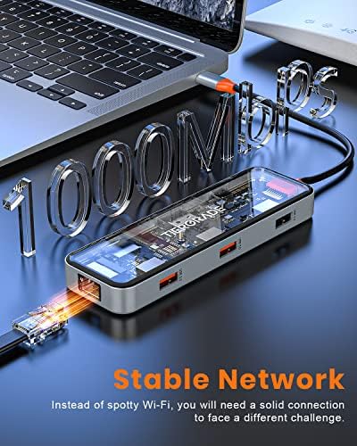 Tiergrade USB C Hub, HDMI, Gigabit Ethernet, 100W PD, 2 USB-A 5 Gbps, USB2.0, TF/USB Kart Okuyucu, MacBook Air/Pro, XPS ve