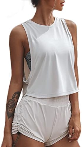 Sanutch Yüksek Boyun Kırpma Üst Egzersiz Gömlek Kırpılmış Kas Tankı Kadınlar için