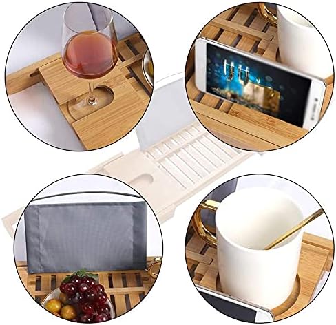 UXZDX Uzatılabilir Bambu Banyo Caddy Tepsi Ayarlanabilir Ev Ahşap Küvet Tepsisi Kitap Şarap Tablet Tutucu Okuma Rafı