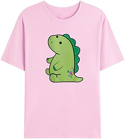 Erkek komik sevimli dinozor gömlek Trendy kısa kollu Crewneck T-Shirt Casual kazak Tees çocuklar için