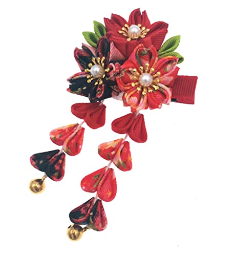 Japon Klasik Kimono Çiçek Püskül saç tokası Şapkalar, Gelin Düğün Hanfu Cosplay Firkete saç aksesuarları Süs Dekor (Siyah)