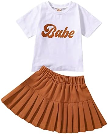 Çocuklar Yürümeye Başlayan Bebek Kız Bahar Yaz Baskı Nervürlü Kısa Kollu Gömlek Üstleri Etekler Kıyafetler Giysileri (Beyaz,