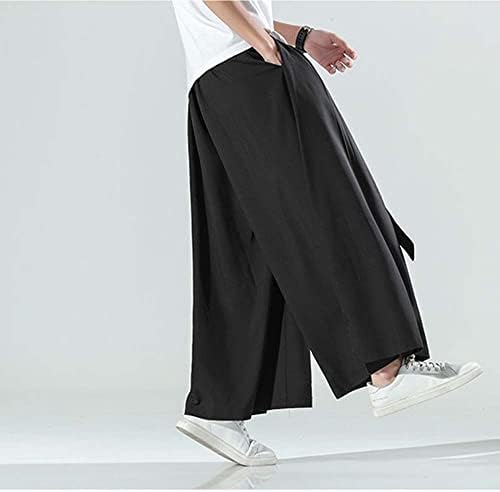 Nutriangee erkek Pamuk Keten Geniş Bacak Rahat Pantolon Japon Yoga Baggy Harem İpli Culottes