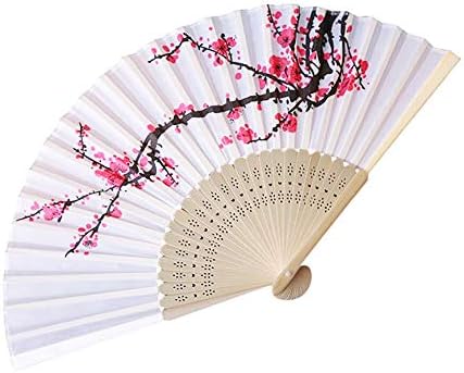 ıCODOD Vintage Bambu Katlanır El Fan Çiçek Çin Tarzı Boyama Erik Cep Hediyeler Dans Sahne Kilise Düğün Hediyesi Parti Iyilik