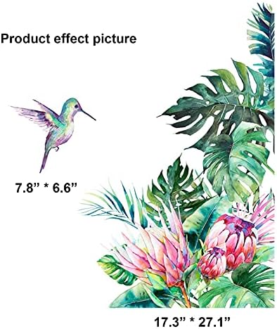 Büyük Yeşil Yaprak Duvar Çıkartmaları Tropikal Bitki Kuşlar Sinek Kuşları Çiçek Pencere Çıkartmaları Süslemeleri Duvar Resimleri