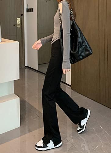 Viatabuna Y2k Moda Geniş Bacak Flare Pantolon Kadınlar için Yüksek Bel Yarık Çan Dipleri Yürüyüş Salonu Sweatpants
