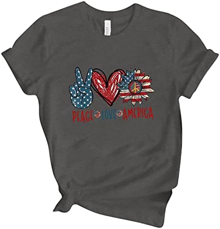 Bayan Kısa Kollu Üstleri Gevşek Fit kadın Rahat Bağımsızlık Günü Aşk Baskı T Shirt Kadın Kısa Kollu Gömlek