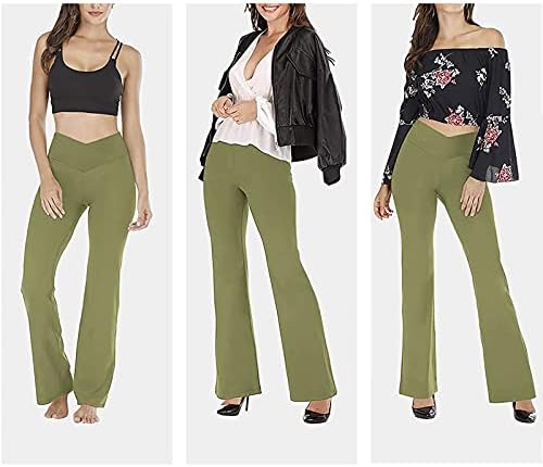 Kadın Rahat Pantolon Uzun Boylu Bel V-Çapraz Slim Fit Flare Pantolon Zarif Düz Yaz Çan Alt Pantolon Rahat Yoga Pantolon Yeşil