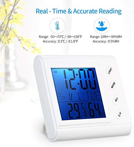 LIUZH LCD Dijital Kapalı Termometre Higrometre Oda Sıcaklığı ,çalar saat aydınlatmalı Yüksek Hassasiyetli Termometre ve Higrometre