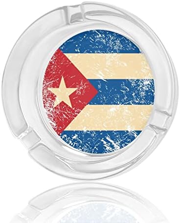 Retro Küba Bayrağı Cam Küllük Yuvarlak Sigara kül tablası Tutucu Kılıf Ev Ofis İç Dekorasyon İçin