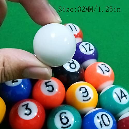 YİNİUREN Mini Havuz Topları 32MM Mini Bilardo Balls1. 25in Komple 16 Topları Set Amerikan Tarzı Reçine Topları Bilardo Masası