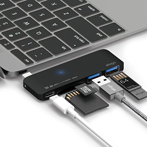 elago Alüminyum Şarj Çoklu Hub USB-C- [Güç Teslimatı] [Şarj Çoklu Hub] [5 Yuva Veri Aktarımı] - Tamamen Yeni MacBook ve Pro