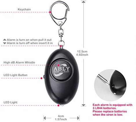 Anahtarlık ile kişisel Alarm HÜNERLE Acil Kişisel Siren Yüzük ile led ışık güvenlik alarmı Güvenlik Cihazları için Kadın