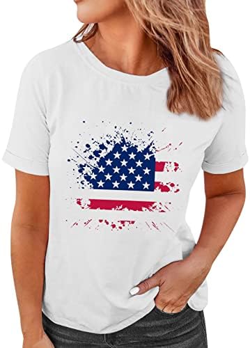 4th Temmuz Tişörtleri Gömlek Kadınlar için Kısa Kollu V Boyun Tunik Üstleri ABD Bayrağı Çizgili Kravat Boya Vatansever Gömlek